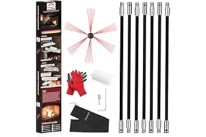 Cleancraft 23 Feet Chimney Sweep Kit, Chimney Cleaning Kit with 7 Flexible Black Chimney Rods, Rotary Chimney Cleaning System Driven by Drill for Sweeping Fireplace, Chimney Cleaners with Strong Brush