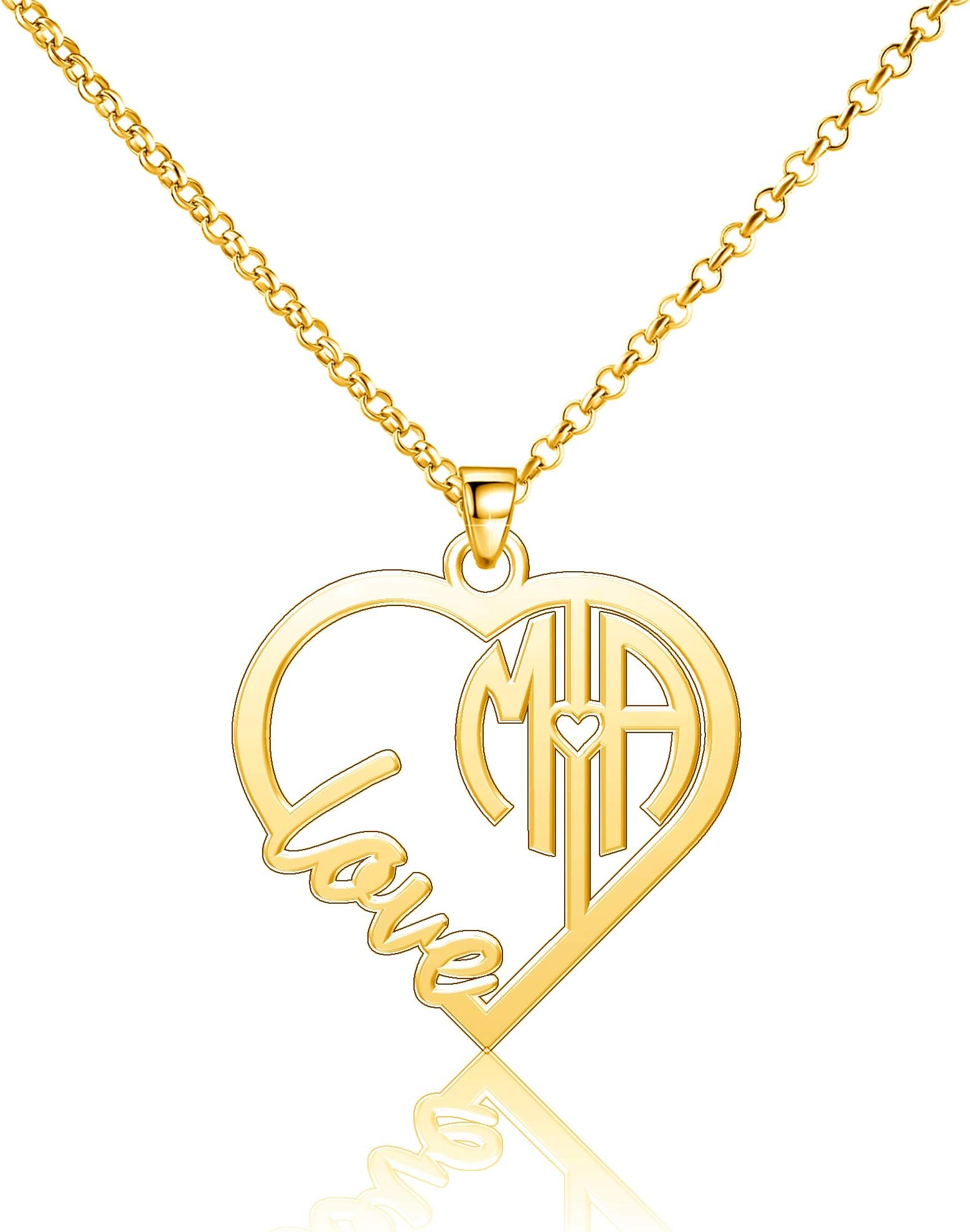 Infinite Memories Sterling Silver Love Heart Initial Monogram Personalized Custom Made Name Necklace of Best Gift