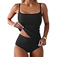 Eomenie Women's Swimsuit Tankini Tummy Control Bathing Suits Two Piece Full Coverage Slim Swim Suits with High Waisted Bottom
