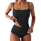 Eomenie Women's Swimsuit Tankini Tummy Control Bathing Suits Two Piece Full Coverage Slim Swim Suits with High Waisted Bottom