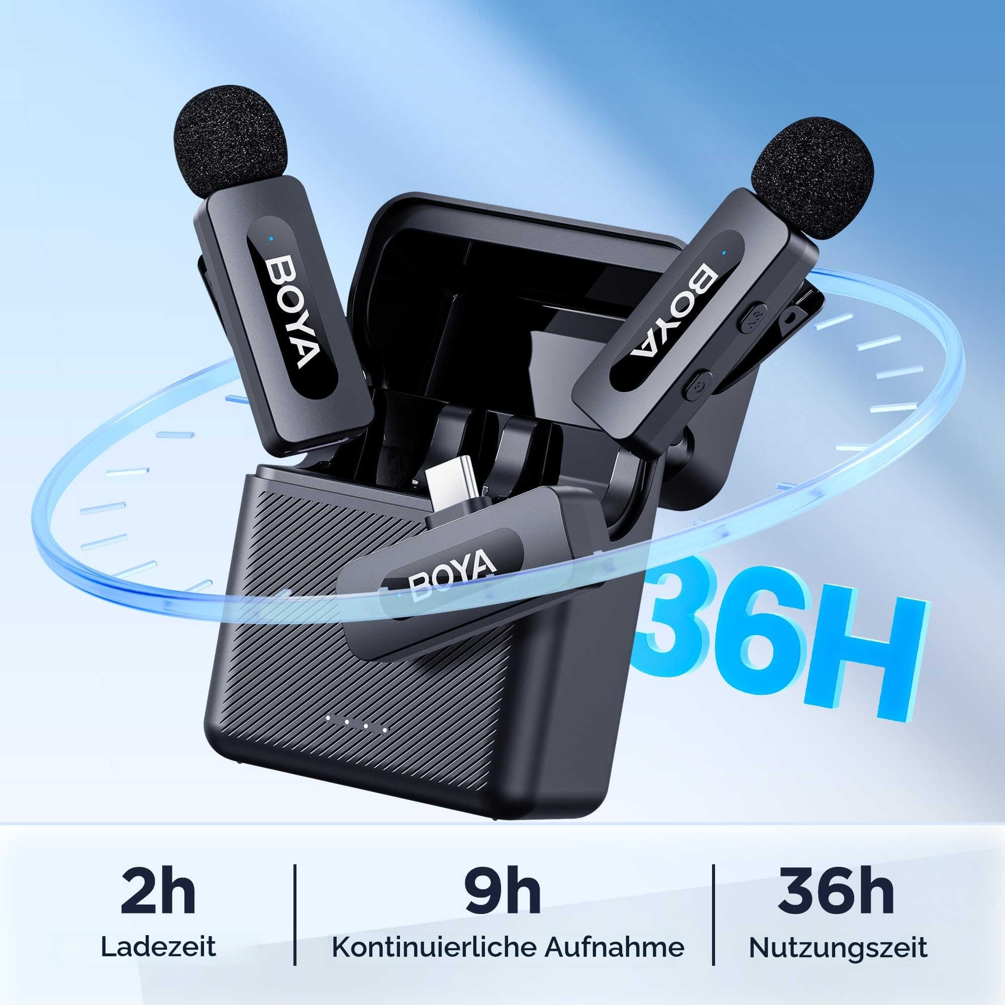 BOYA BY-V30 Mini Mikrofon Handy Kabellos, 100m Reichweite, 2 Pack USB C Wireless Lavalier Mikrofone für Podcast Live Stream Tiktok Vlog Video Aufnahme 3