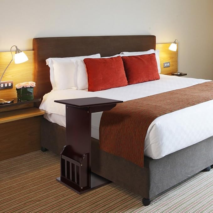 Bamboo NonToxic LShaped End Table for Living Room Bedside