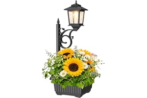 Melunar Outdoor Flower Pots 2 in 1, Solar Post Lamps Waterproof, Solar Lamp Post Lights, Wall Mount or Freestanding, Outdoor Decorative Lamp for Garden, Patio, Front Porch, Back Door, Warm White.