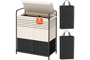 Kitsure Laundry Hamper with Lid - Spacious Double-Section Laundry Basket with Lid & Removable Inner Bags, Portable Clothes Hamper for Bedroom, Bathroom, Dorm, 120L, Black