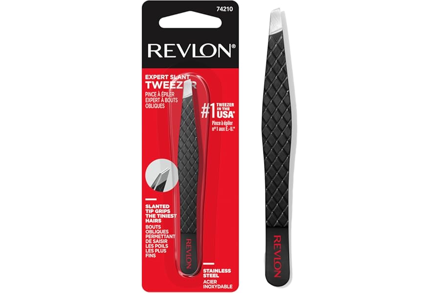 Revlon Expert Slant Tweezer, High Precision For Easy Hair Removal, Made With Stainless Steel, Stocking Stuffer for Women & Men, 1 count