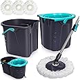 MASTERTOP Mop and Bucket with Wringer Set for Home, 360°Spin Mop with Adjustable Stainless Steel Handle,Spinning Mop for Home,Double Bucket System for Floor Cleaning - 3 Microfiber Heads