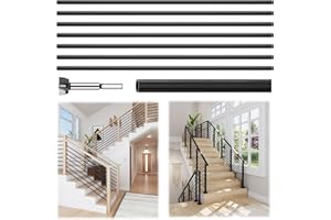 LUKLOY 7 Pack 4.7 FT x 35/64 inch Iron Stair Balusters with 14mm Wood Drill Bit, Matte Black Hollow Horizontal Interior Baluster, Stair Railing Spindles for Indoor Staircase