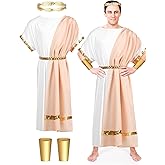 Panitay 4 Pcs Men Greek Costume Set Adult Classic Toga Cosplay Roman Costume with Belt Gold Crown and Wristband