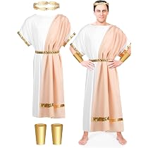 EAWIN Halloween Costumes For Men Deluxe Classic Toga Costume Set Including Tunic, Belt, Gold Metal Laurel Wreath Roman God White Partywear Summer