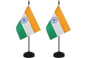 YAMIUO 2 Pack India Desk Flag Set, Indian Desktop Small Miniature Table Office Flag with 12" Black Pole and Black Base, Offices, Classroom, Home, Festival Decoration (India)