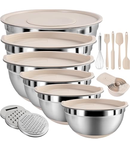 Amazon.com: P&P CHEF Mixing Bowl with Lid Set, 5 Piece Stainless