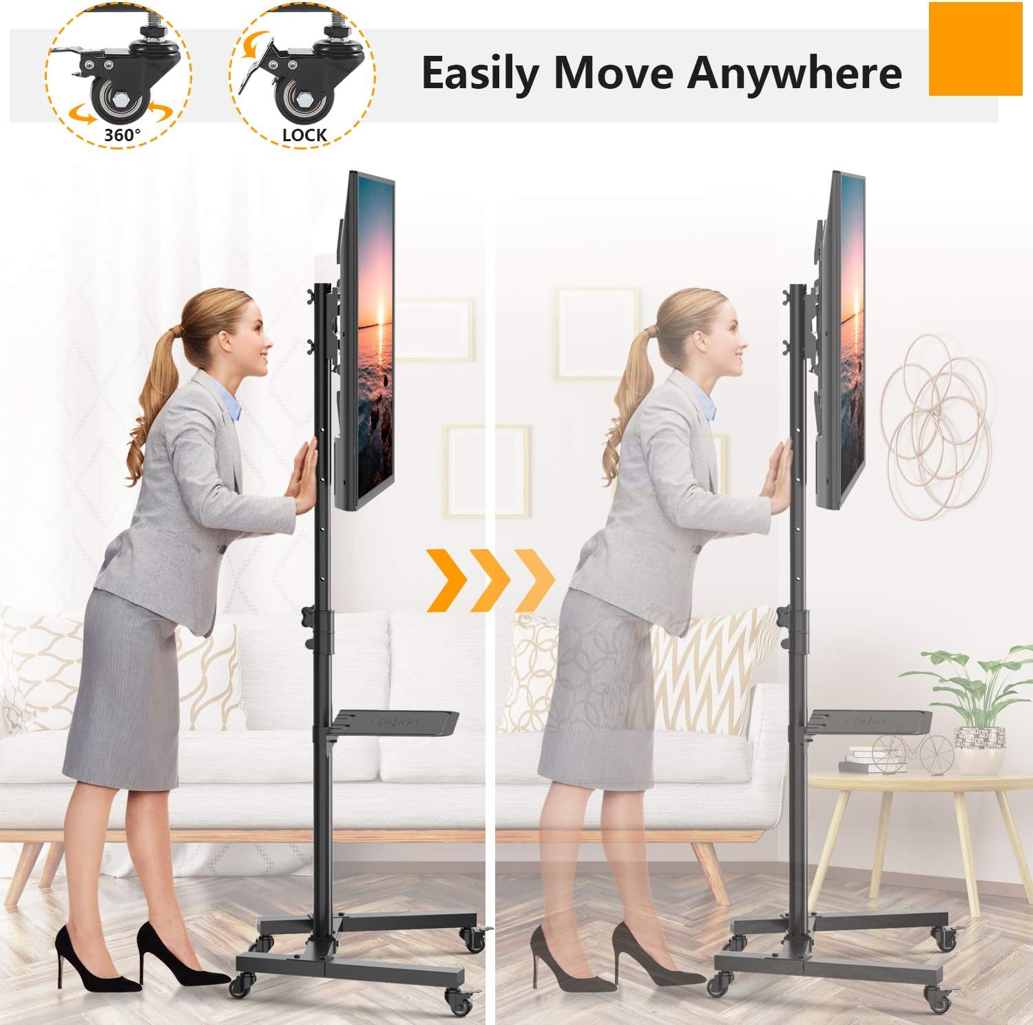5Rcom Mobile TV Cart Rolling TV Floor Stand with Locking Wheels and Tilt Mount for Most 23-55 Inch Plasma LCD LED Flat Screen or Curved TVs Monitors Display Trolley Stand with Laptop Shelf/Tray : Office Products