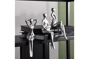 Quoowiit Thinker Statue - Office & Home Decor, Silver Art Sculpture - 3 Piece Set
