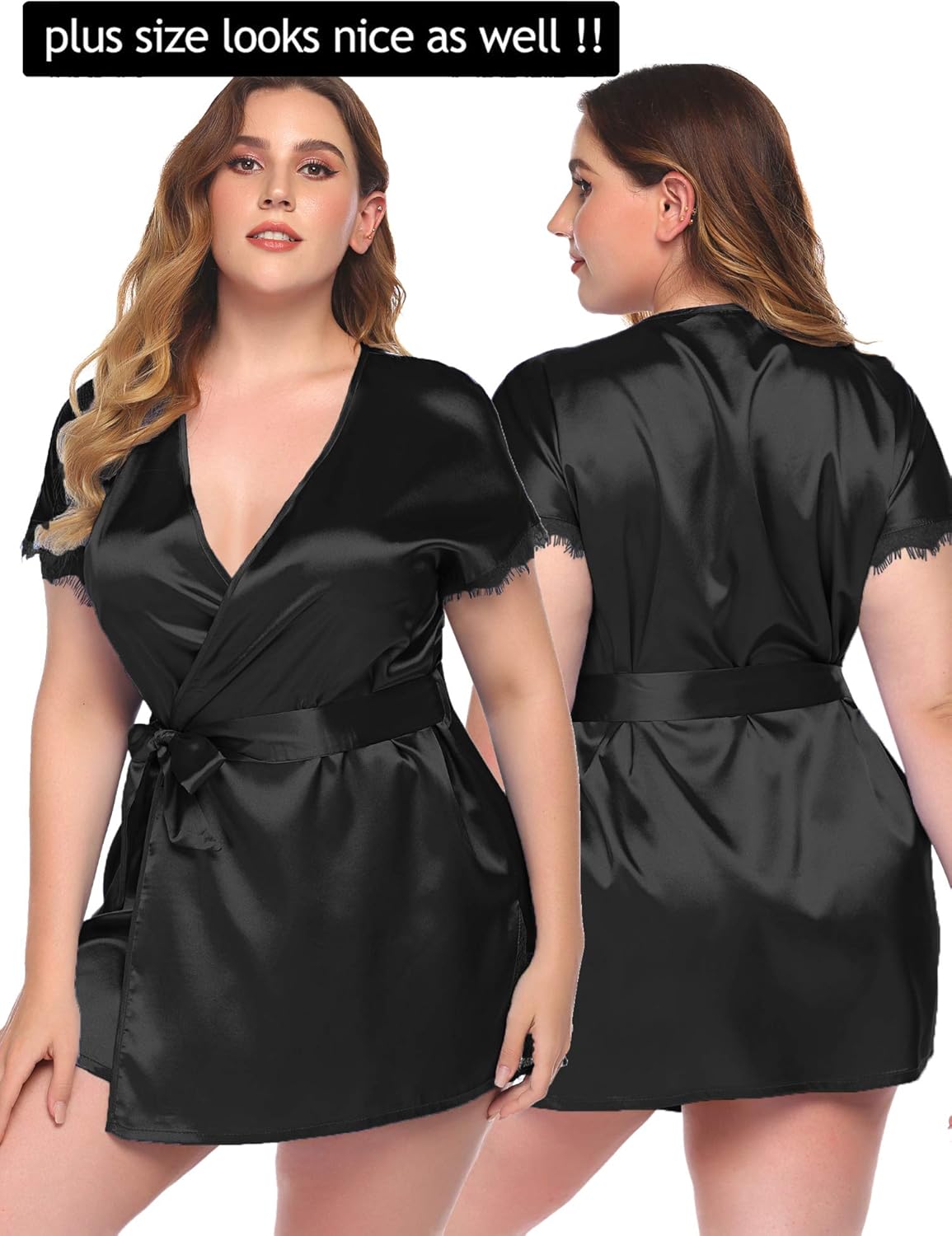 Avidlove Women Lingerie Robe Satin Lace Trim Sexy Kimono Robes with Inside Ties at  Women’s Clothing store