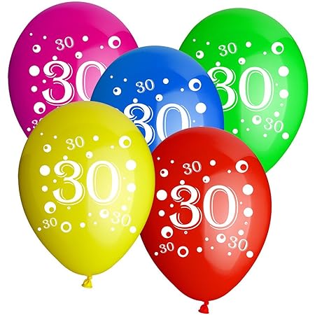 50x Rundballons 'Zahl 30' bunt Ø30cm + Geschenkkarte + PORTOFREI mgl. + Helium & Ballongas geeignet. High Quality Premium Bal