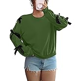 GAMISS Womens Bow Lightweight Sweatshirt Oversized Crew Neck Comfy Long Sleeve Casual Loose Pullover Top Y2K Clothes