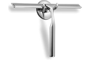 Ettori Shower Squeegee Clear Glass Wall Cleaner Stainless Steel with Suction Storage Hook -10'', Chrome