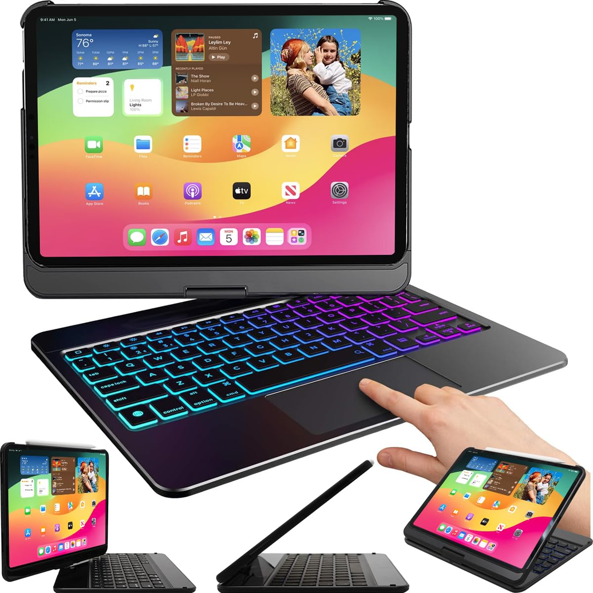 Snugg iPad Air 11 Inch Case with Keyboard, Backlit Trackpad Bluetooth Keyboard Case - Black