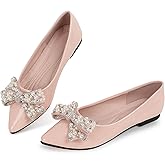 Anxle Leather Flats for Women Bling Rhinestone Pointed Non Slip Comfort Slip on Breathable Wedding Dress Ballet Flats Shoes