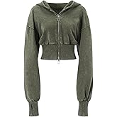Gihuo Womens Cropped Hoodie Zip Up Sweatshirt Long Sleeve Hooded Workout Jacket 2026 Washed Crop Top
