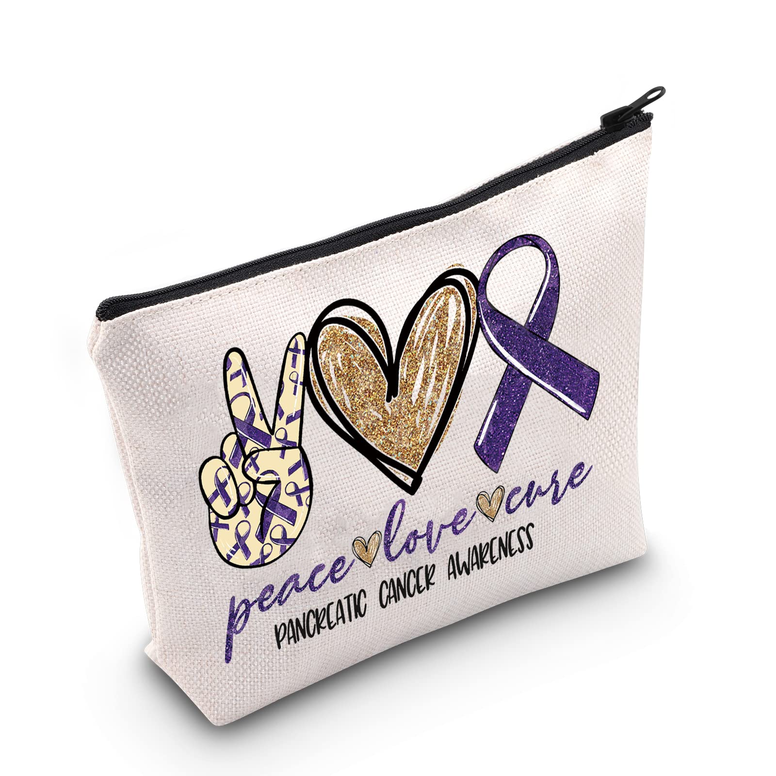 LEVLO Pancreatic Cancer Awareness Cosmetic Make Up Bag Pancreatic Cancer Gift Pancreatic Cancer Awareness Ribbon Make Up Zipper Pouch Bag For PCA Survivor, Pancreatic Cancer Awareness, Cosmetic Bag