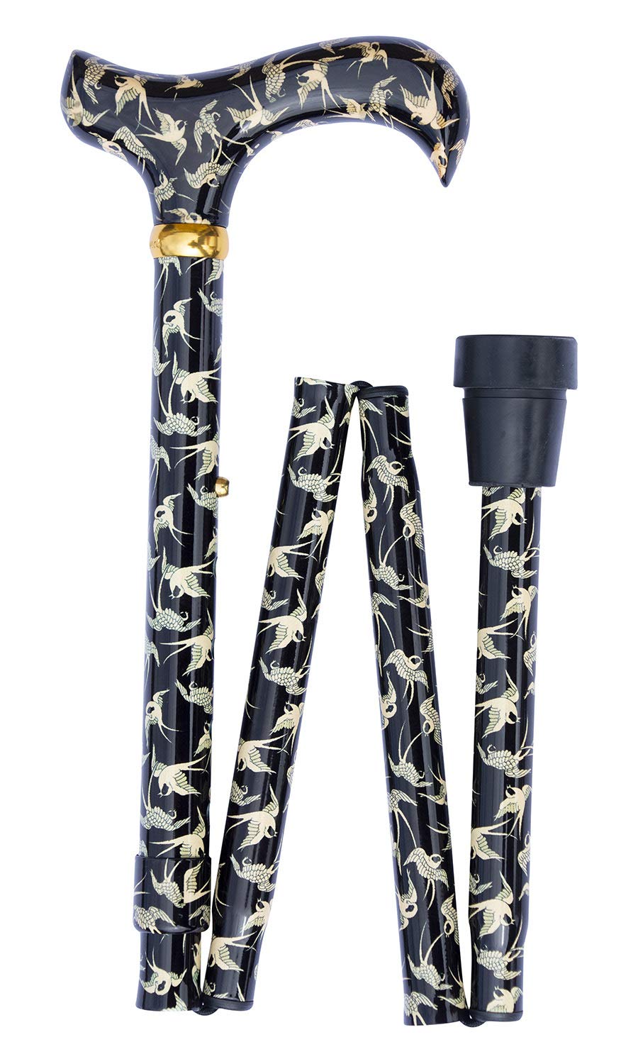 Classic Canes Contemporary Chic Swallows Cane – Derby Handle Stylish Fashionable Foldable Adjustable Aluminium Walking Stick 79-89cm 315g – Modern Unique Ergonomic Support, Non-Slip Rubber Ferrule