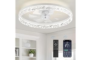 LEDIARY 20" Modern Ceiling Fans with Lights and Remote, Dimmable Low Profile Ceiling Fan, Flush Mount Bladeless Ceiling Fan, 