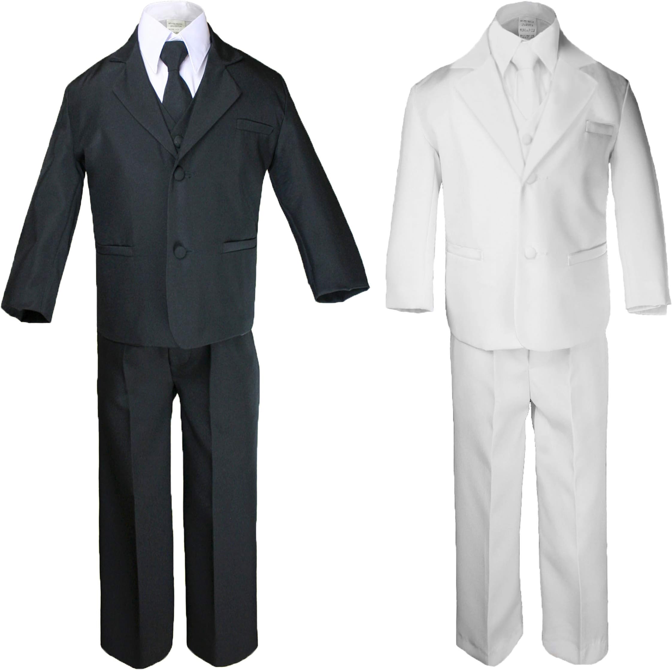 MILLTEX 5pc Party Formal Wedding Christening Baby Boy Teen Notch Lapel Necktie Black or White Suit Tuxedo Sm-20