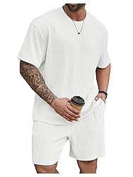 RoseSeek Men's 2 Piece Outfits Textured Drop