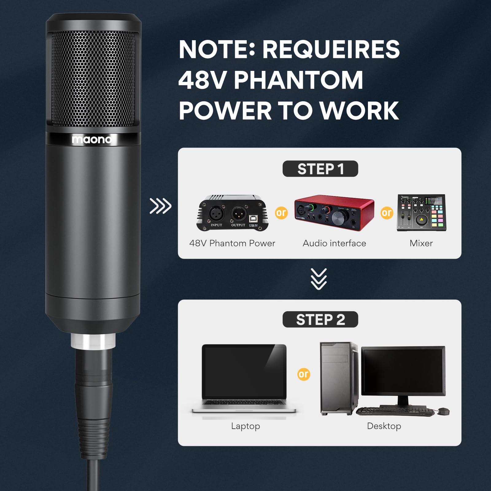 MAONO XLR Condenser Microphone, Professional Cardioid Studio Recording Mic for Streaming, Podcasting, Singing, Voice-Over, Vocal, Home-Studio, YouTube, Skype, Twitch (PM320S)