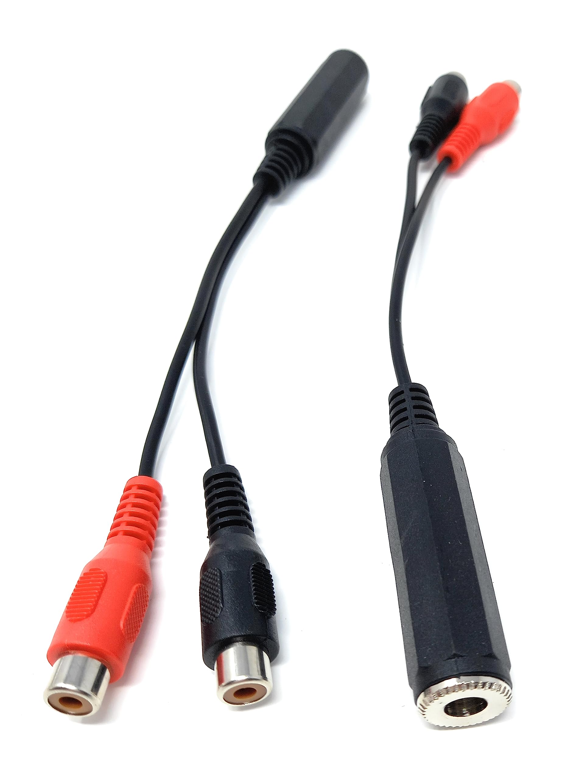 DRUT 2pcs 15cm 6.35mm Mono Jack Socket to Twin RCA Phono Sockets Audio Cable Lead Adapter (Black)