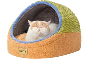 Jiupety Cute Cat Beds for Indoor Cats, Cave Bed for Kittens, Hideaway Cat House & Tent with Anti-Slip Bottom, Washable Removable Cushion, M(16"x16"x13"), Green