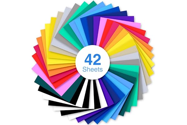 Ohuhu Heat Transfer Vinyl, 42 Pack Iron on Vinyls, 20 Glossy Colors HTV Heat Transfer Vinyl Bundle, DIY Iron-on Vinyl Sheets