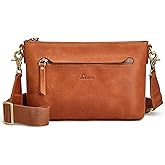 S-ZONE Crossbody Bags for Women Trendy Genuine Leather Small Shoulder Bag Purses with Wide Strap