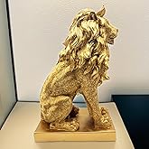 SHTWX 9 Inch Lion Statue Figurine Sculpture Resin Collectible Gifts for Lion Lover Office Home Decor Desk Accessories Decoration Garden Figurines Outdoor Decor Gold