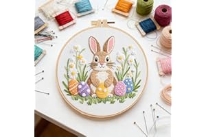 Easter Embroidery Kit for Beginners Adults, Cross Stitch Kits with Bunny & Floral Patterns, Hand Embroidery Starter Set Inclu
