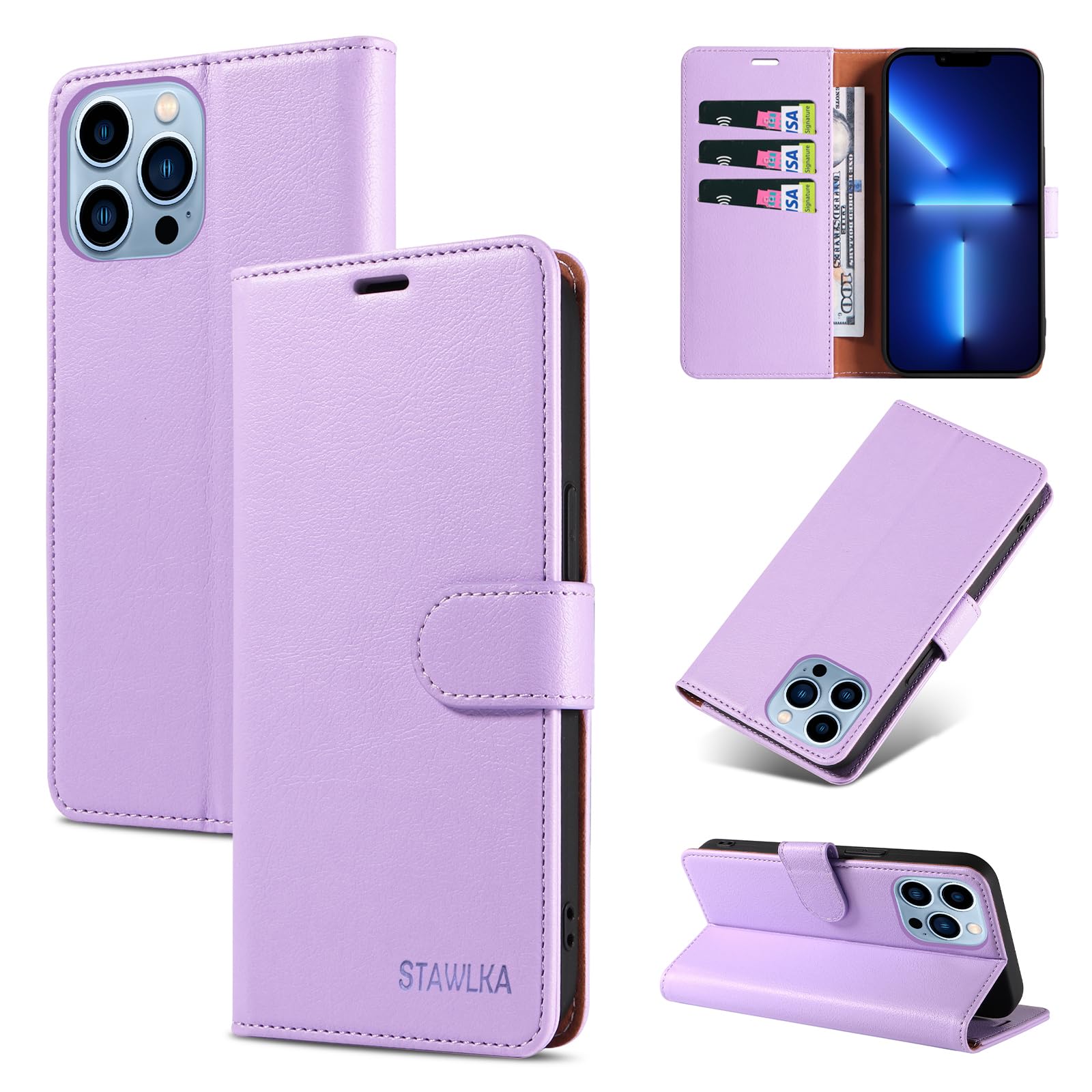 STAWLKA Case for iPhone 13 Pro Max, Premium PU Leather Flip Magnetic Buckle Wallet Case Kickstand Blocking RFID Shockproof Protective Phone Cover for iPhone 13 Pro Max - Purple