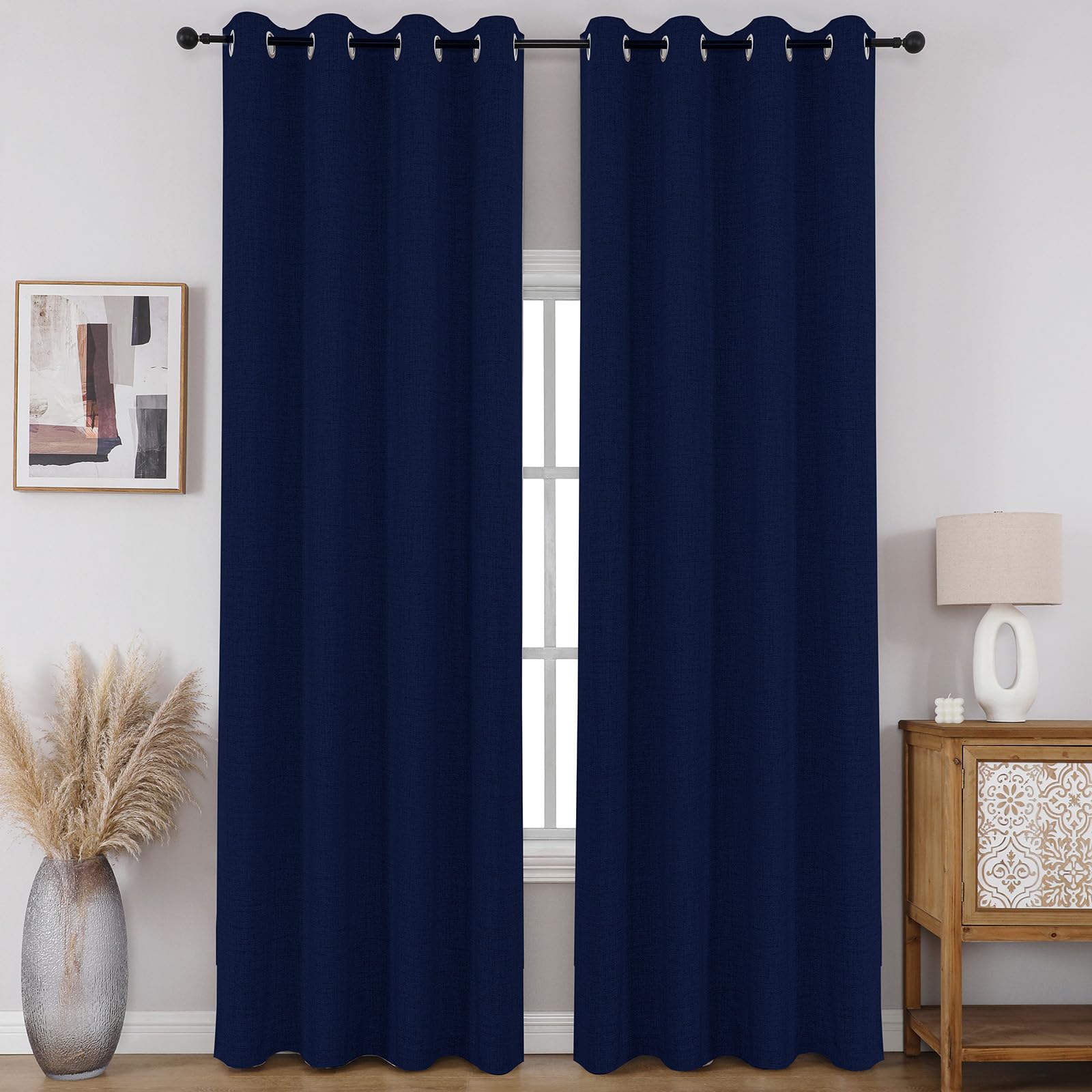 CUCRAF 100% Blackout Window Curtains 54 inches Long 2 Panels Set, Faux Linen Look Thermal Insulated Grommet Drapes, Room Darkening Curtain for Bedroom Living Room(W52 x L54 Inch, Navy Blue) Image