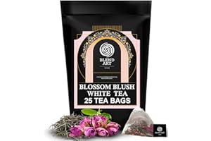 BLENDART Blossom Blush Rose White Tea Bags 25 Pyramid Tea Bags Delicate Caffeine Free Tea Made from Fresh White Loose Leaf Tea Natural Premium White Tea Bags Use for Hot Tea or Iced Tea
