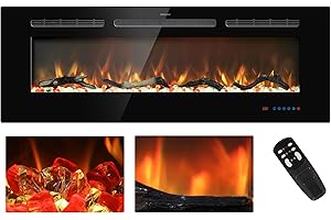 Kentsky 50 inches Electric Fireplace Inserts, Recessed and Wall Mounted Fireplace Heater, Linear Fireplace w/Thermostat, Remote & Touch Screen, Multicolor Flame, Timer, Logs & Crystal, 750W/1500W