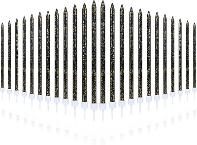 URAQT Metallic Birthday Candles 24 Pcs with Holders 5.1 in Black Glitter
