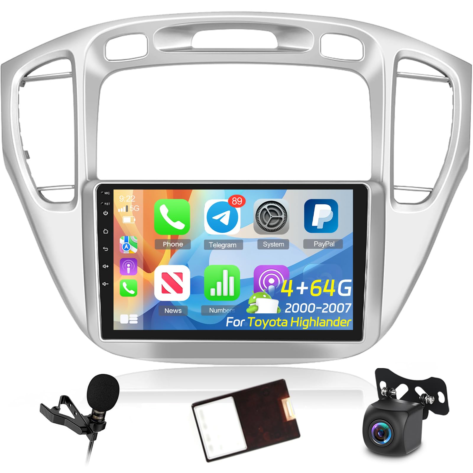 Photo 1 of [4+64G] NHOPEEW for Toyota Highlander Radio 2000-2007 - Wireless Carplay and Android Auto - 9 Inch HD Touchscreen Android Car Stereo - EQ Audio/WiFi/GPS/SWC/Bluetooth + AHD Backup Camera