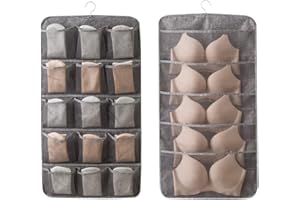 BSEASH Enlarged Closet Hanging Bra Organizer with Rotating Metal Hanger, Dual Sided Wall Shelf Wardrobe Mesh Pockets Hanging Storage Bag for Bra Socks Underwear Underpants