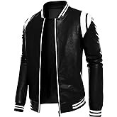 chuida Mens PU Faux Leather Motorcycle Bomber Jacket Stand Collar Fleece Windproof Lightweight Biker Racing Coats Outwear