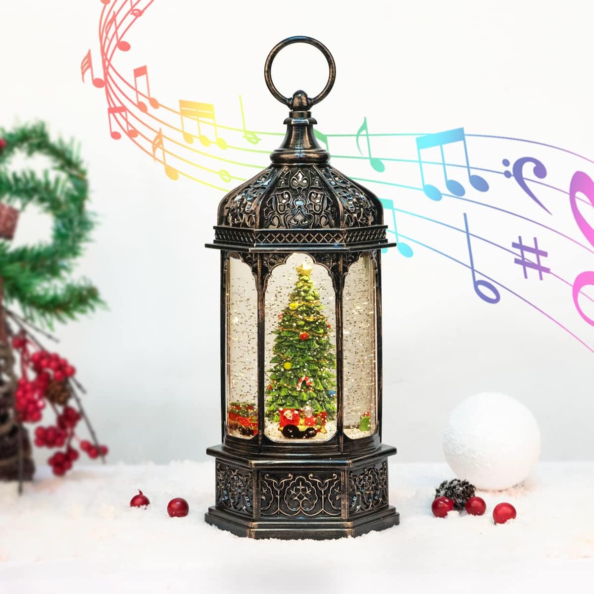 Snow Globes - Christmas Snow Globes, Train Whirled Around The Christmas Tree Music Water Lantern, 8 Christmas Music, USB Powered & Battery, Holiday Decorations Gifts for Family, Children or Friends
