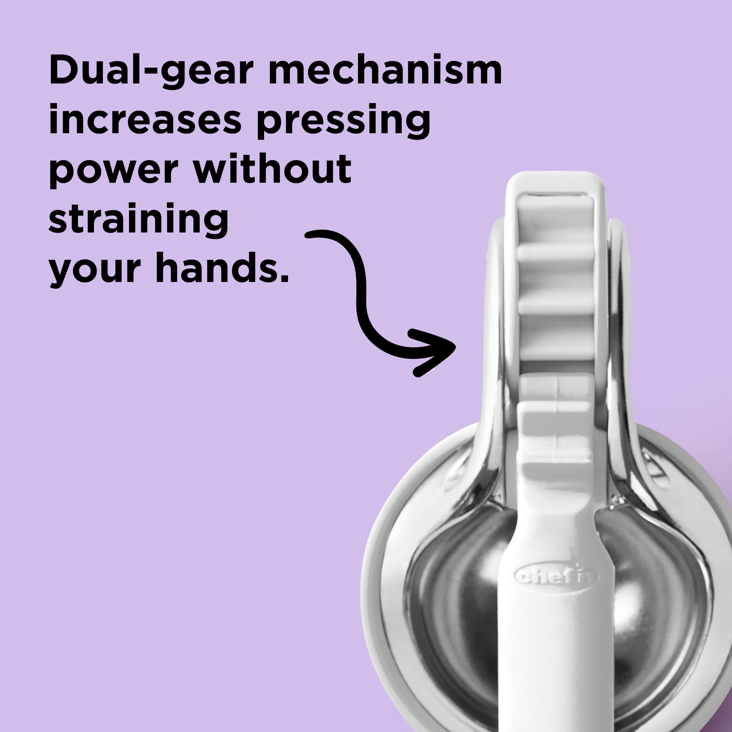 Chef'n FreshForce Lemon Squeezer Citrus Juicer, Handheld Manual Press with Dual-Gear Design for Max Juice Extraction, Durable, Baking White