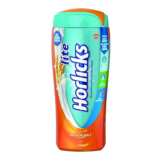 Horlicks Lite, Health & Nutrition drink, Regular Malt, 450gm Pet Jar
