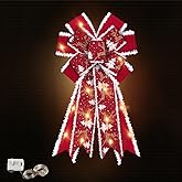 Hying Large Christmas Bows - LED Light Red Velvet Wreath Bow for Winter Décor, Tree Topper & Xmas Ornament