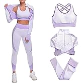CORPOAMOR Women's 3 PC Seamless Gym Clothing Workout Outfit with Jacket Bra & Leggings Set