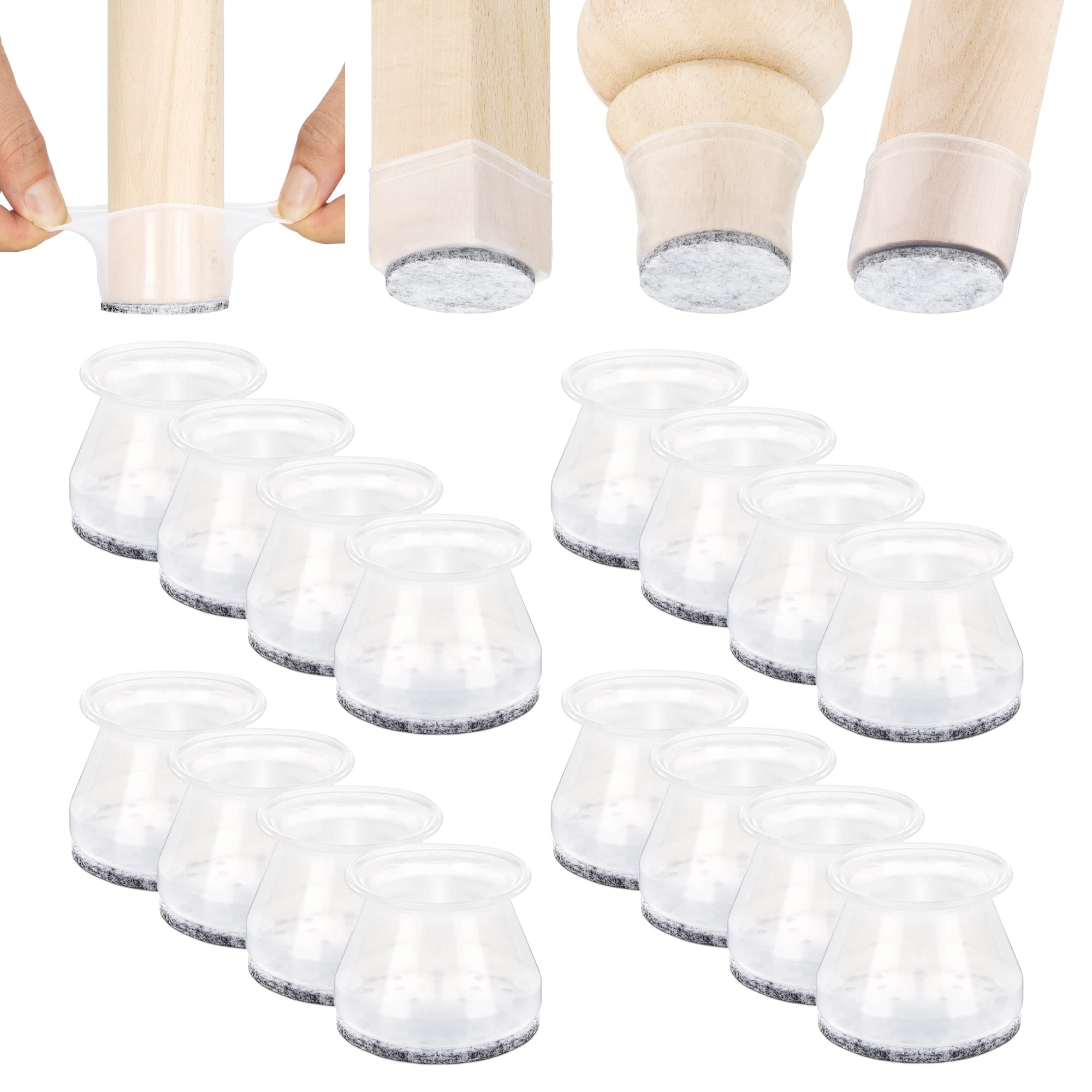 Aneaseit Chair Leg Floor Protectors - 16 pcs Crystal - Felt Bottom Soft Silicone Protector Pads for Furniture Feet & Hardwood Floors - Large